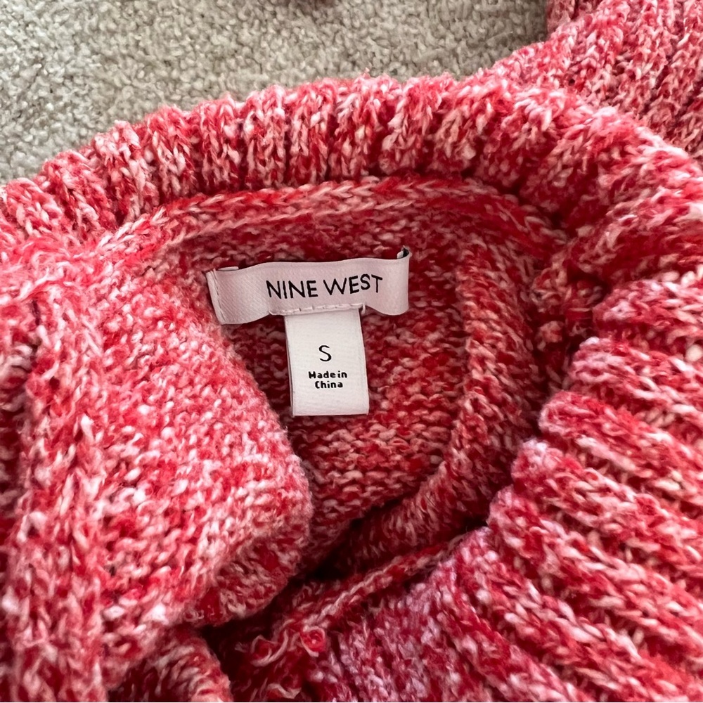 Nine West Red & White Intertwined Cowl Neck Knit Cozy Sweater size Small - Picture 4 of 9